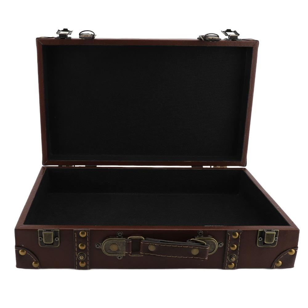 Baule da Viaggio Decorativo in Legno Scatola Portaoggetti in Pelle e Legno Organizer Multiuso Per Fotografia