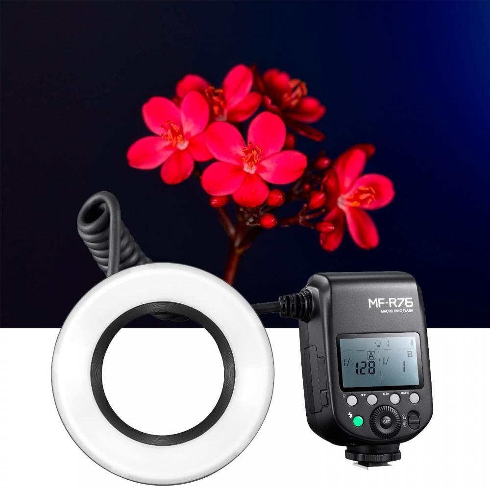 Godox MF-R76 Macro Ring Flash Strobe, 76Ws 660 Full Power Flash, Independent Blinking of AB Lamp, 10-step Brightness Adjustment, Precise Setting of Fl