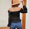 2024 European & American Spring/Summer Off-Shoulder Ruffle Smocked Long Sleeve Slimming Top for Women