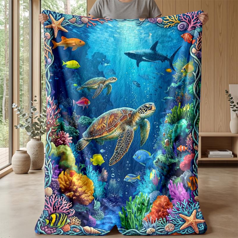 Underwater Coral Reef Scene 3 Theme Blanket Lightweight Warm Flannel Blanket Decorative Throw Blanket for Home Decoration