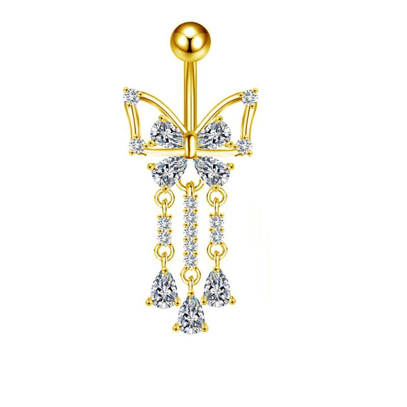1PCS Zircon Flower Belly Button Ring Drop Chain 14G G23 Titanium Curved Barbell Navel Piercing Women Girls Sexy Jewelry
