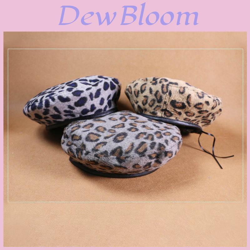Women Vintage Leopard Print Wool Soft Winter Warm Beret Classic Beanie Hat