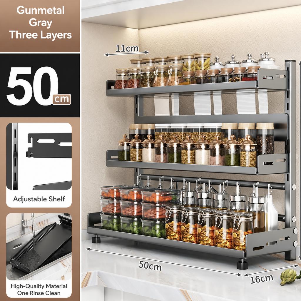 Kitchen Spice Rack Storage Organizer Countertop Knife Holder Modern Minimalist Carbon Steel