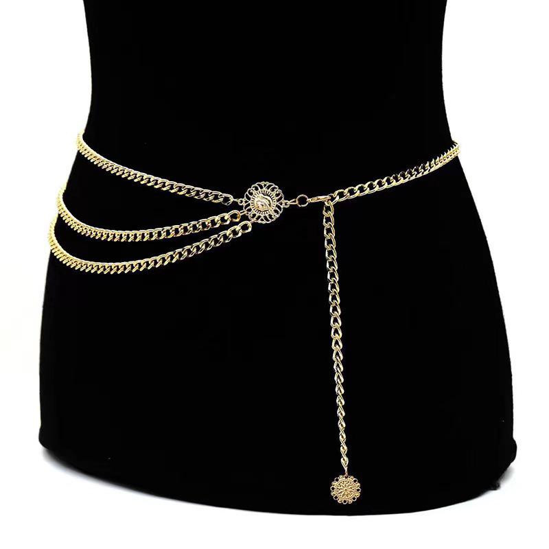 Retro Queen Multi-layer Alloy Body Chain - Exaggerated European & American Style Waist Jewelry for Women