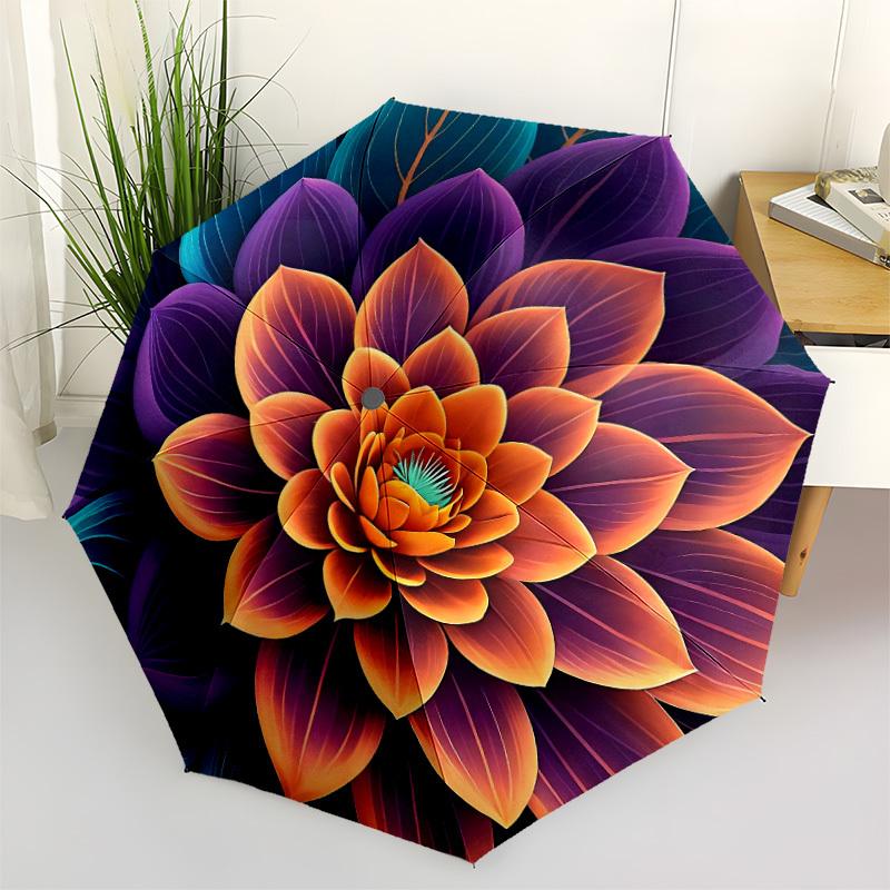 1pc Floral Mandala Automatic Open/close Umbrella, 8-Rib Sturdy Structure, Auto Folding/Opening, Portable Travel Umbrella for Women,081