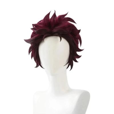 Anime Dämonentöter Kimetsu No Yaiba Tanjiro Kamado Cosplay Synthetische Perücken Kurz Kastanienbraun Hitzebeständige Haarperücken