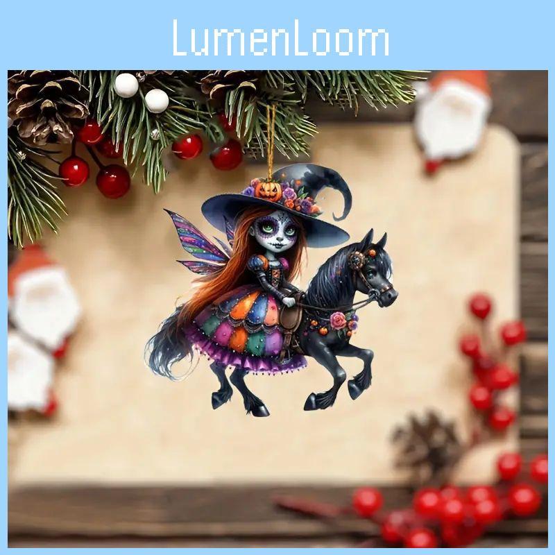 Colorful Cartoon Witch Car Hanging Ornament For Spooky Halloween Interior Decor