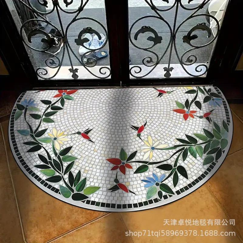 Eingangsmatte Halbkreisförmig Retro Fußmatte Staubdicht und Rutschfest Eingangsteppich