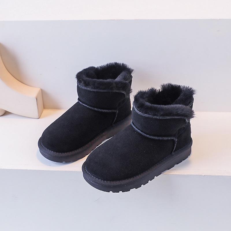 Classmate Leather Wool Mouth Children's Snow Boots Winter Fleece Thickened Thermal Cotton Shoes Simple Versatile Girls Boots