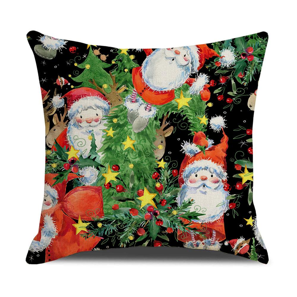 Christmas Pillow Cover New Linen Cartoon Black Print Holiday Home Sofa Cushion Cover