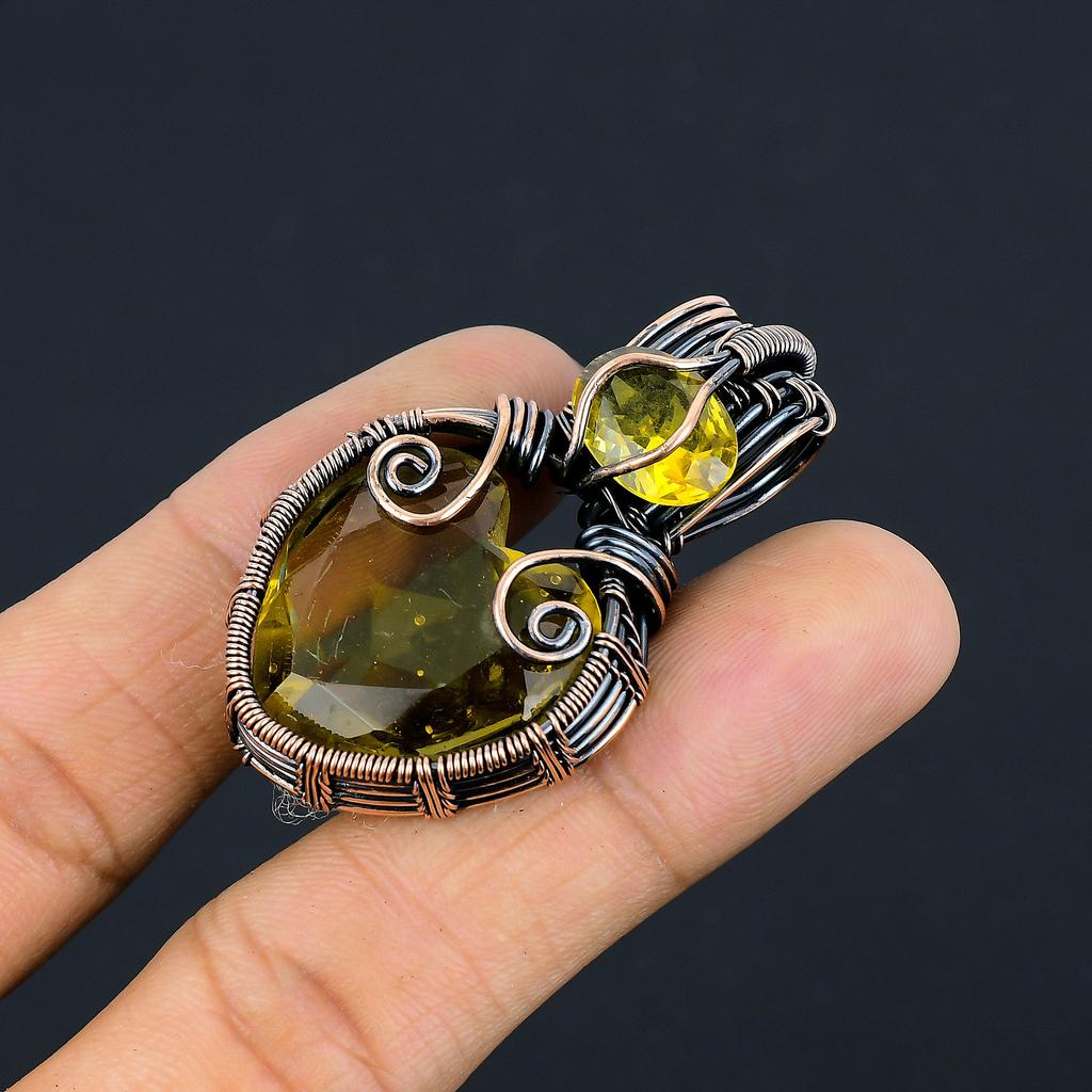 Natural Citrine Gemstone Handmade Copper Wire Wrap Gift Pendant 2.01" U1l50