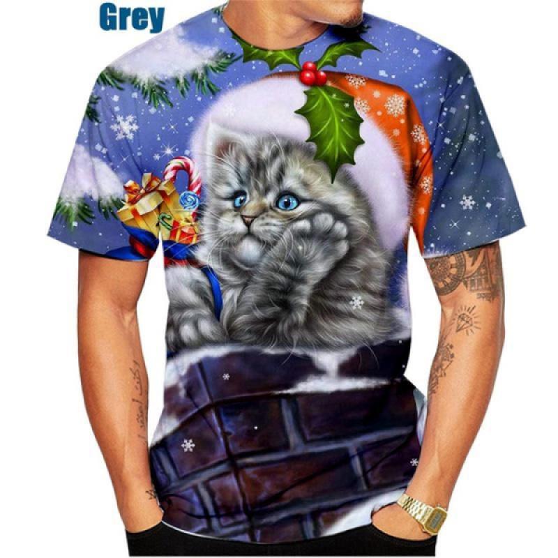 

Рождественский кот с Рождеством!!! Мужская/женская рождественская 3D футболка унисекс, индивидуальные топы с короткими рукавами XXL