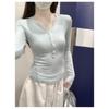 Buttoned half-open collar, regular shoulder, long-sleeve T-shirt for women, 2026 new slim-fit inner top