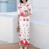 Women 3/4 Sleeve Blouse and Sheath Skirts Floral Print Elegant Two Piece Suit Sets