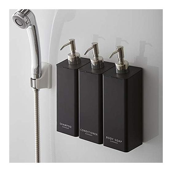 Yamazaki Jitsugyo Magnetic Two-Way Dispenser Tower [Set of 3] Magnetic Refill Bottle Shampoo Conditioner Body Soap Black 4259 4261 4263 +