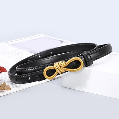 Ceinture en similicuir avec boutons-pression en forme de nœud et trous multiples, longueur réglable, ceinture fine