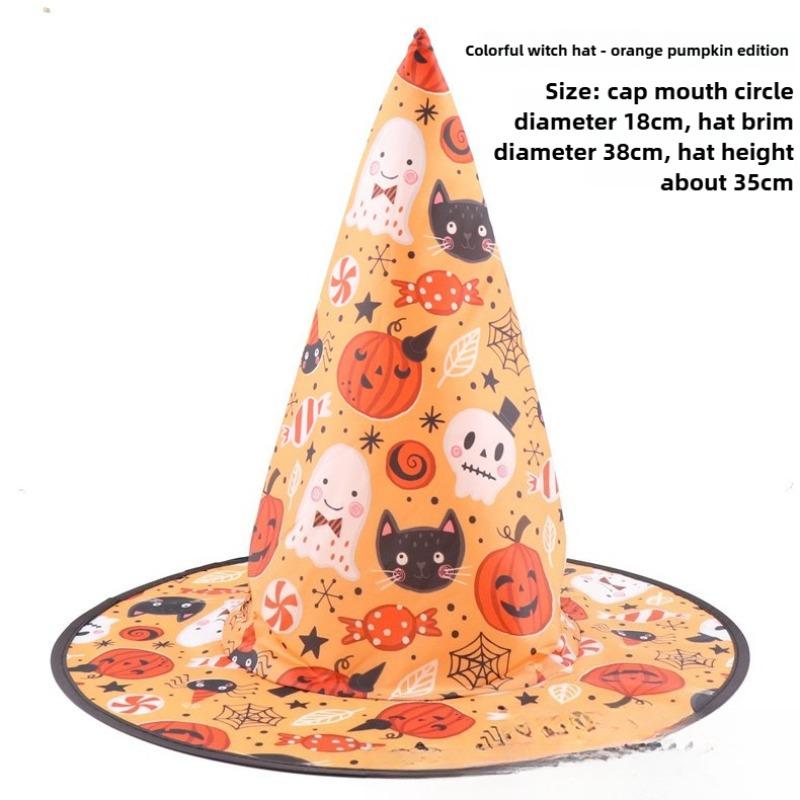 Halloween Prom Party Hat Witch Hat Witch Hat Veil Hat Printed Pumpkin Hat Black Tip Hat