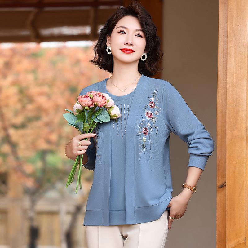 

Весенняя трикотажная блузка с вставками для женщин 40-60 лет - Дизайн свитера «два в одном» 4XL (135-145 lbs)