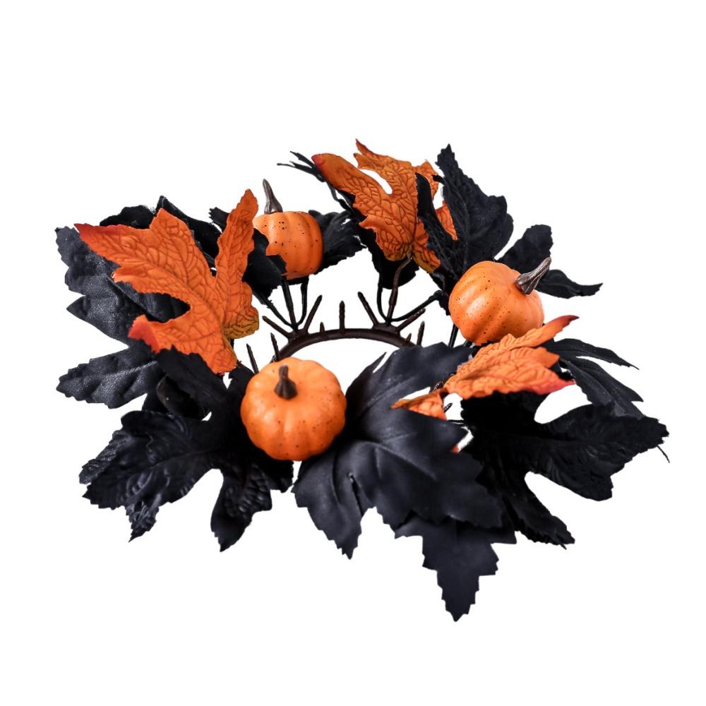 Halloween Candle Wreath Maple Leaf Rose Garland Decoration Home Desktop Festival Decoration Halloween Party Atmosphere Supplies