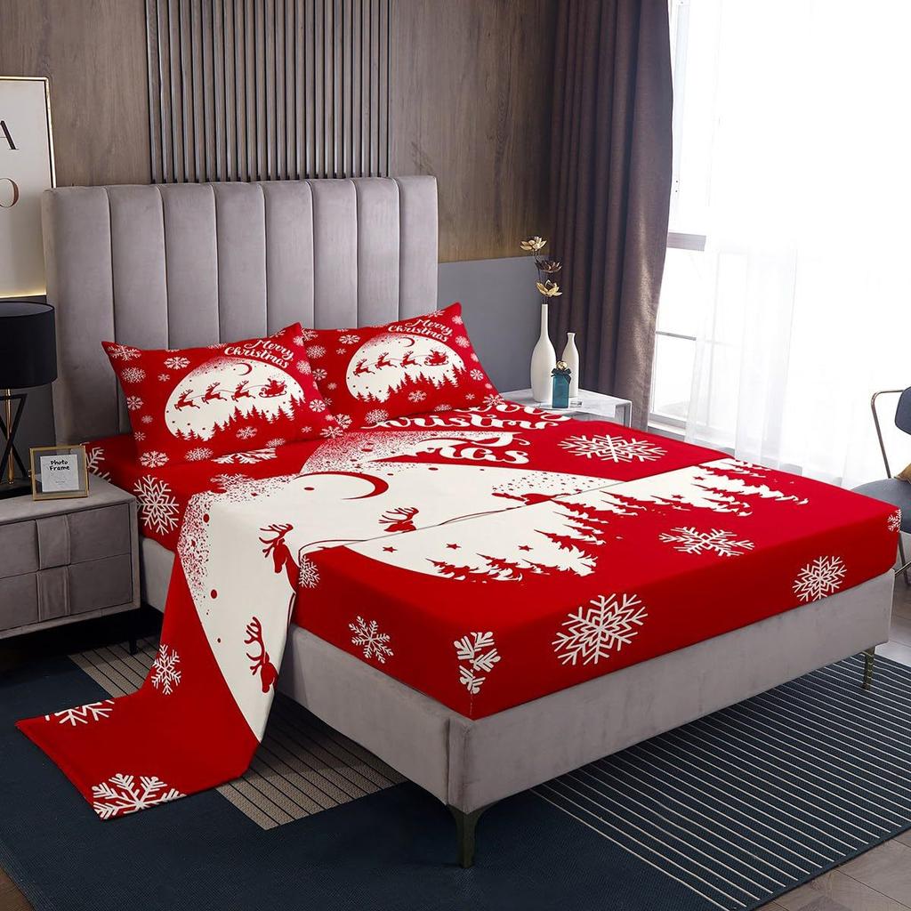 Christmas Element Pattern Mattress Four-Piece Bedding Set Bedroom Dormitory Bedding Decoration