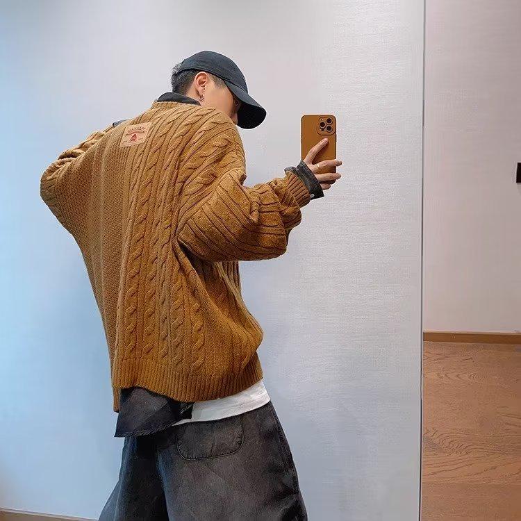 Men's Slim Fit Round Neck Sweater - Long Sleeve, Irregular Splicing, Casual Autumn Pullover