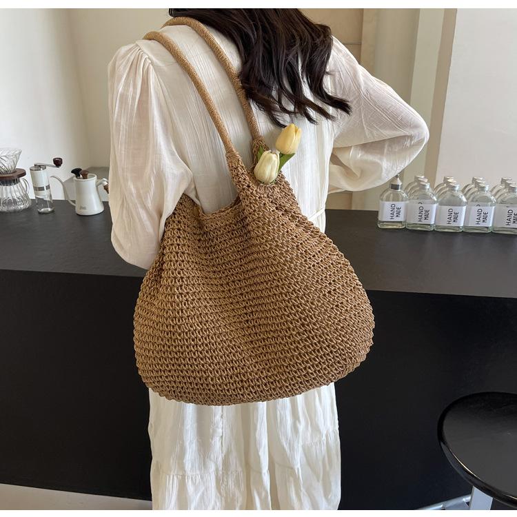 Large Capacity Straw Bag Women's Summer New Shoulder Tote Bag Seaside Vacation Beach Bag Woven Straw Tote Bag for Women