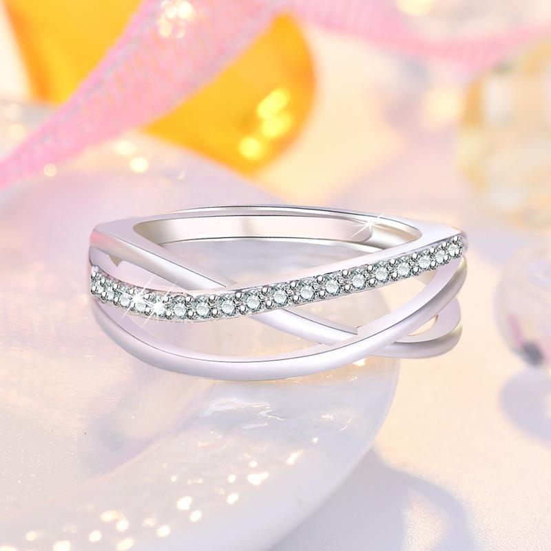 Fashion Ladies Crystal Cross Open Adjustable Rings Jewelry
