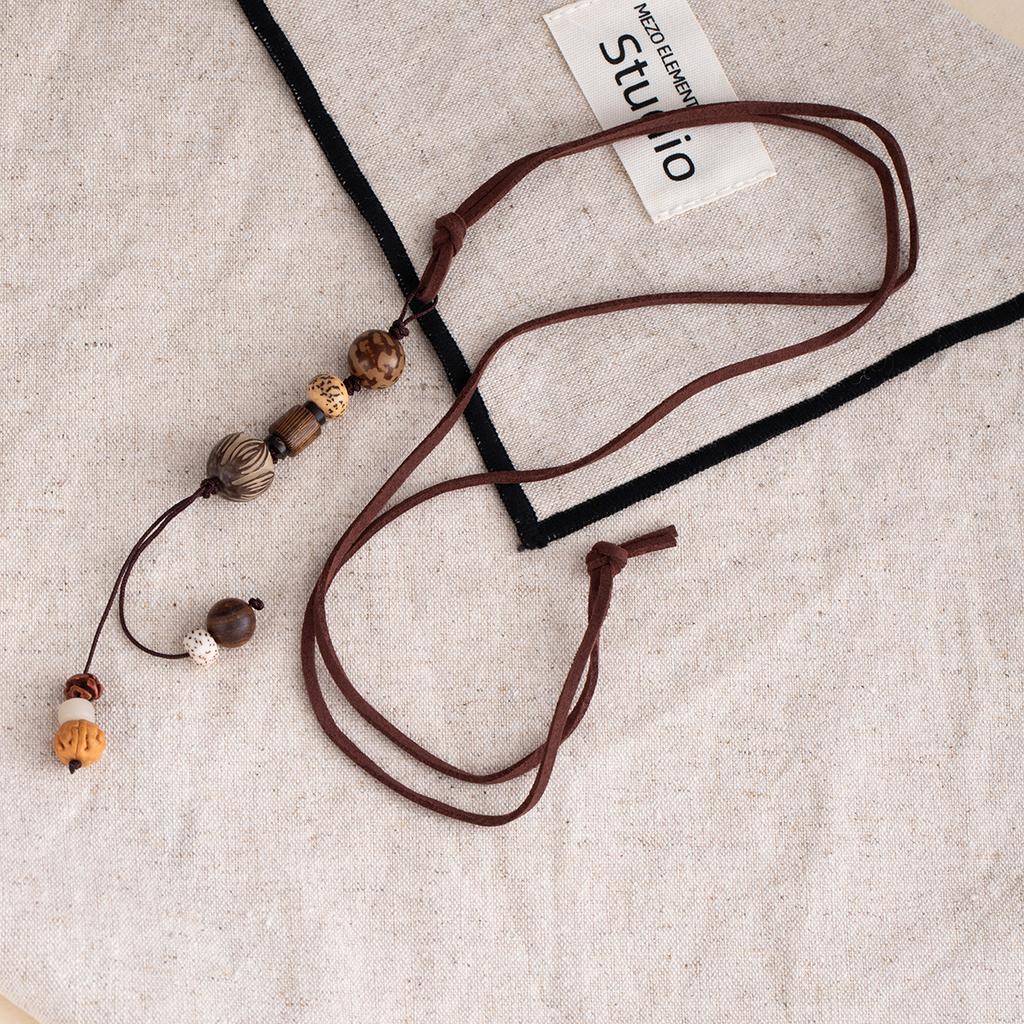 Literary And Retro Wood Bead Tassel High-End Long Necklace Sweater Chain Men'S And Women'S Linden Pendant