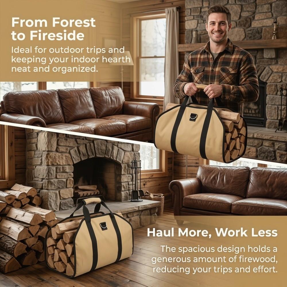 Heavy Duty Wood Carrying Bag With Handle Log Tote Bag Firewood Carrying Bag  Indoor Fireplace