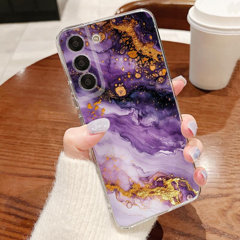 Purple Marble Print Case For Samsung A57 S26 Ultra A37 A17 A56 A36 A26 A16 A55 A35 A25 A15 A54 5G S21 FE S22 S23 S24 S25 Plus Clear TPU Soft Cover