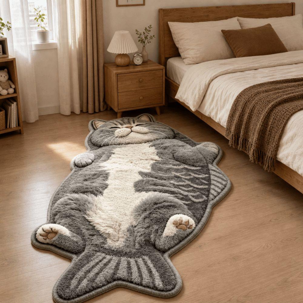 Anti-fouling Home Decor Carpet Easy To Clean Cartoon Cat Carpet Fish-Shaped Area Rug Bedrooms