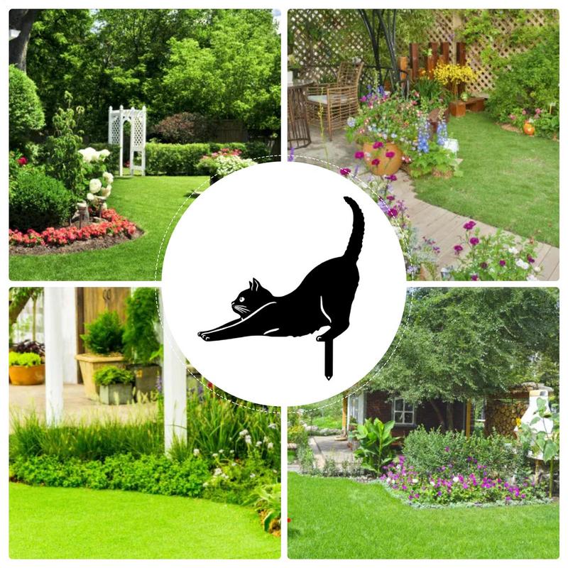 Black Cat Garden Stake Cute Metal Cat Statue Garden Statues Fine Craftsmanship Cat Patio Decorations For Yard Lawn Outside Patio