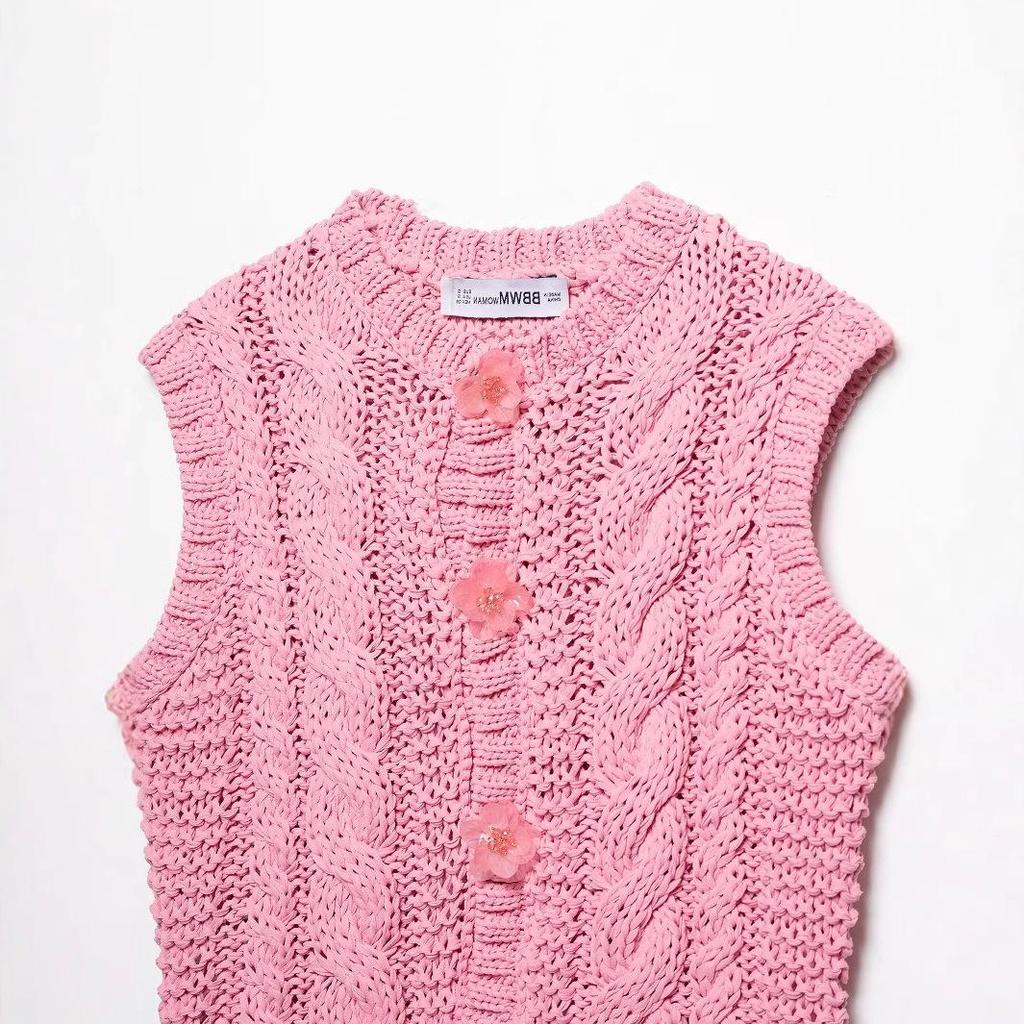 TAOP&ZA Damen Frühling Floral Geknöpfter Strickweste