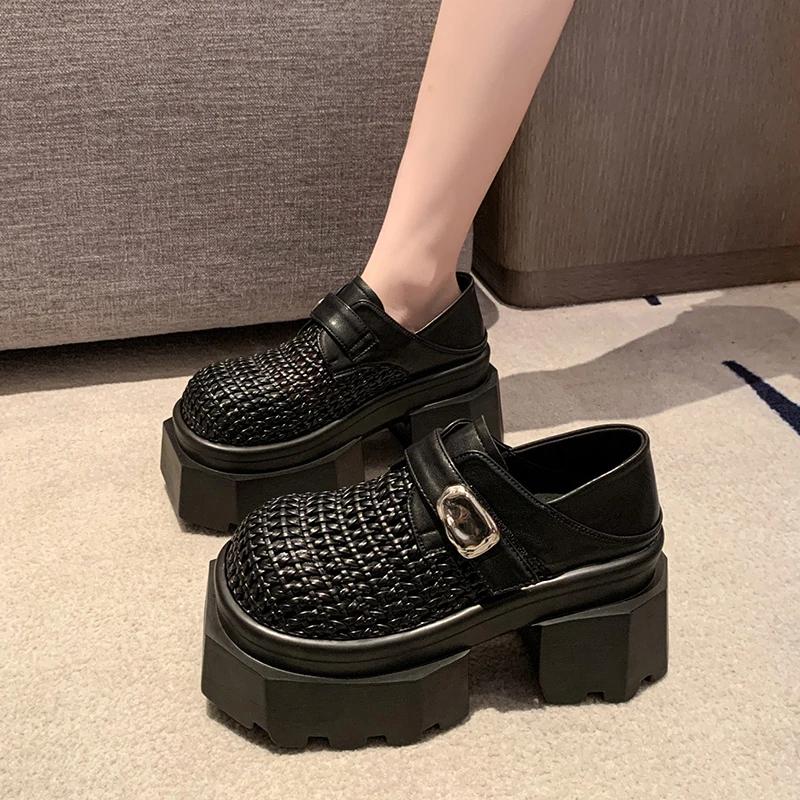 Fashion 8.5CM New Synthetic Leather High-heeled Platform Wedge Sandals Women Summer Weaving Breathable High Heels Chunky Sneakers Woman