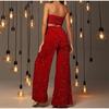 Sexy Women Nightclub Elastic High Waist Casual Loose Wide Leg Glitter Sequin Bell Bottom Pants 2025 New Female Party Trousers