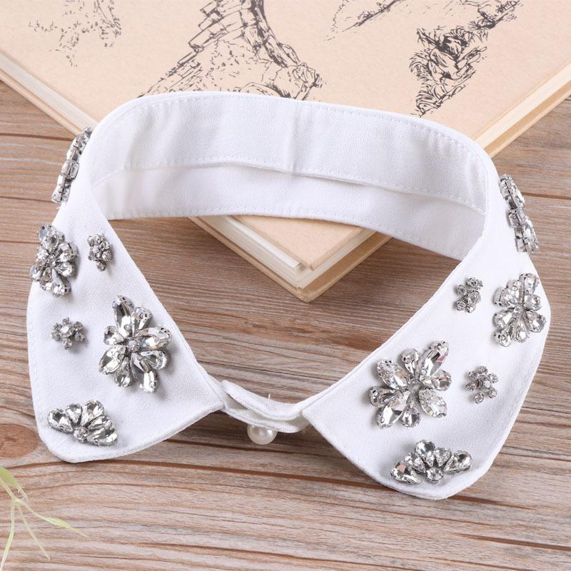 White Fake Collar Women Elegant Diamond Detachable Collars for Women False Shawl Shoulder Wrap Lapel False Collars Woman Tie