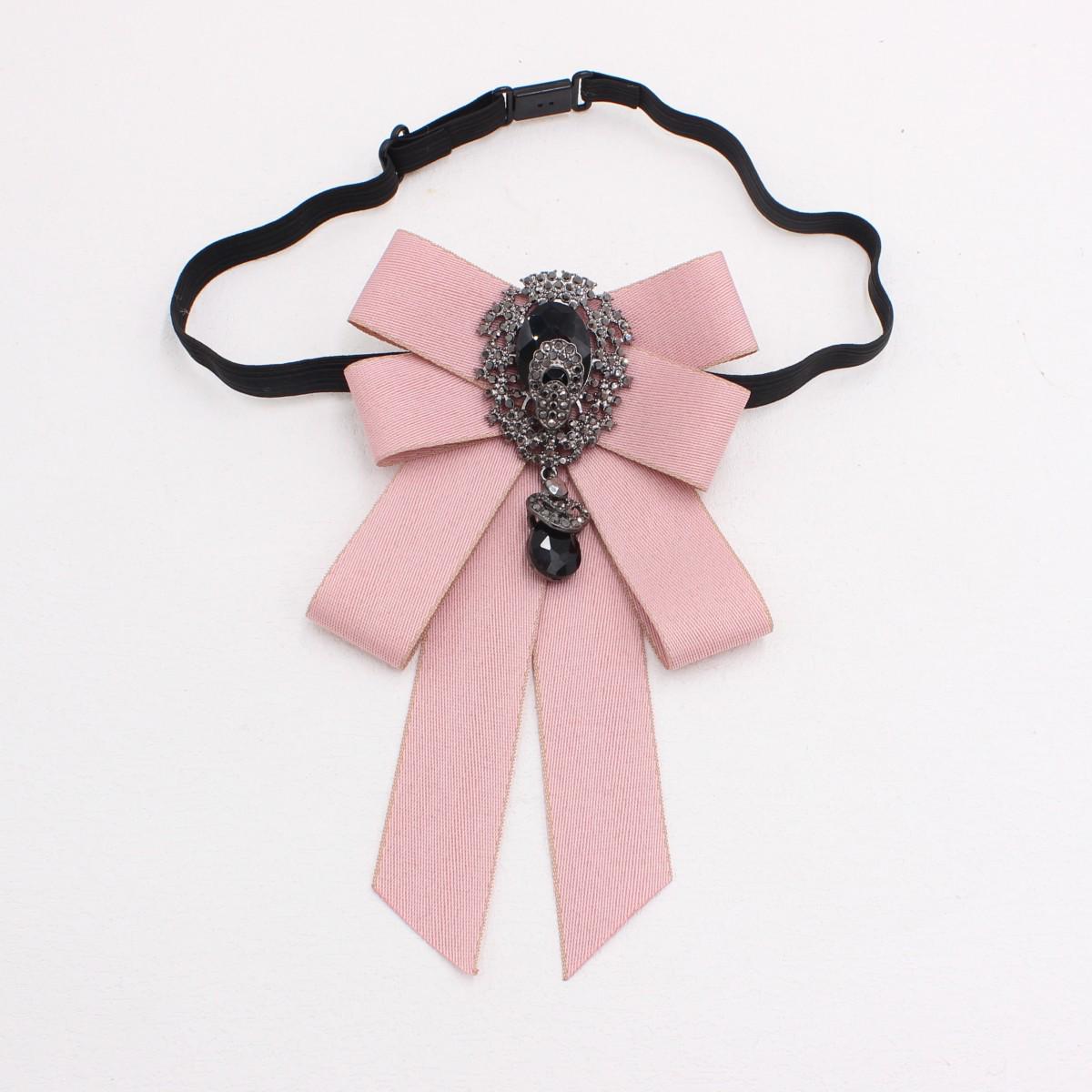 Black Diamond Bow Tie & Lapel Flower Brooch with Elastic Band - Elegant Wedding & Daily Wear Accessory TS301