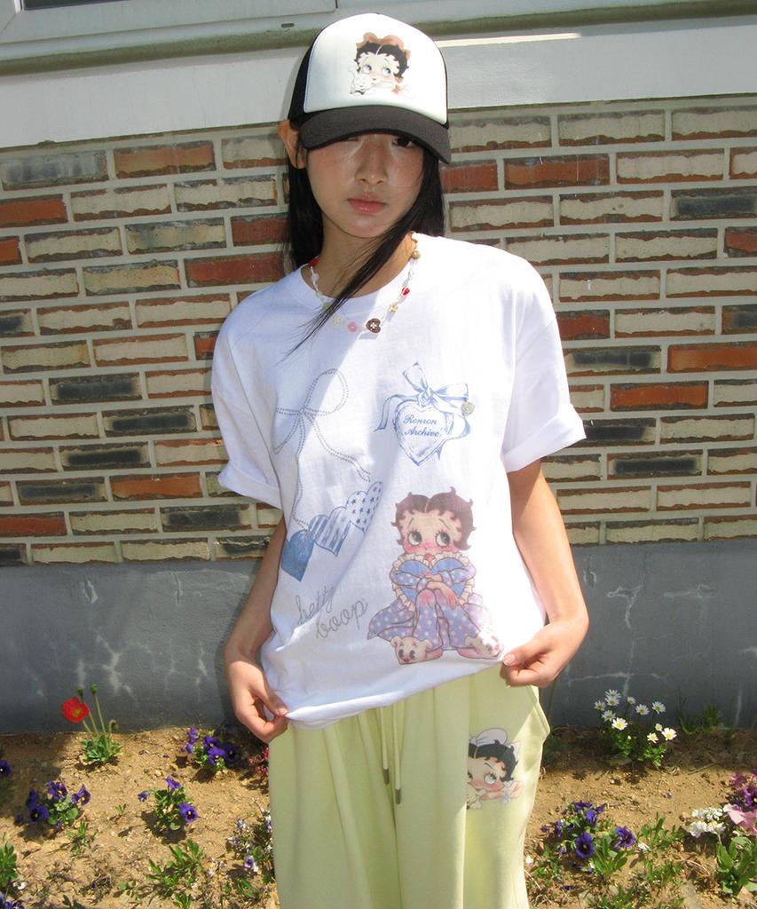 RONRON Betty Boop Lettering Sweat Jogger Pants Soft Yellow