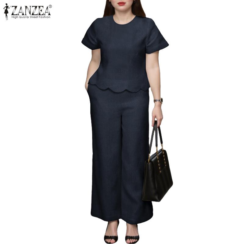 ZANZEA Women Short Sleeve T-Shirt and Pants Casual Two Piece Suit Set