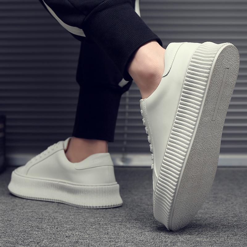 Fashion Fashion Cow Leather Casual Sneakers Men Spring Autumn Solid Color Increase Board Shoes Male Designer Platform Zapatos Hombre