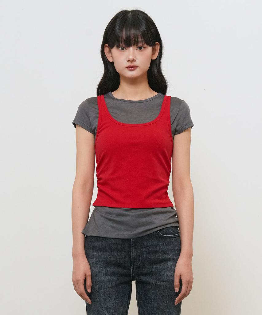 GENERALIDEA Two-Way Color Layered T-Shirt [Red] / Gf2Lts532