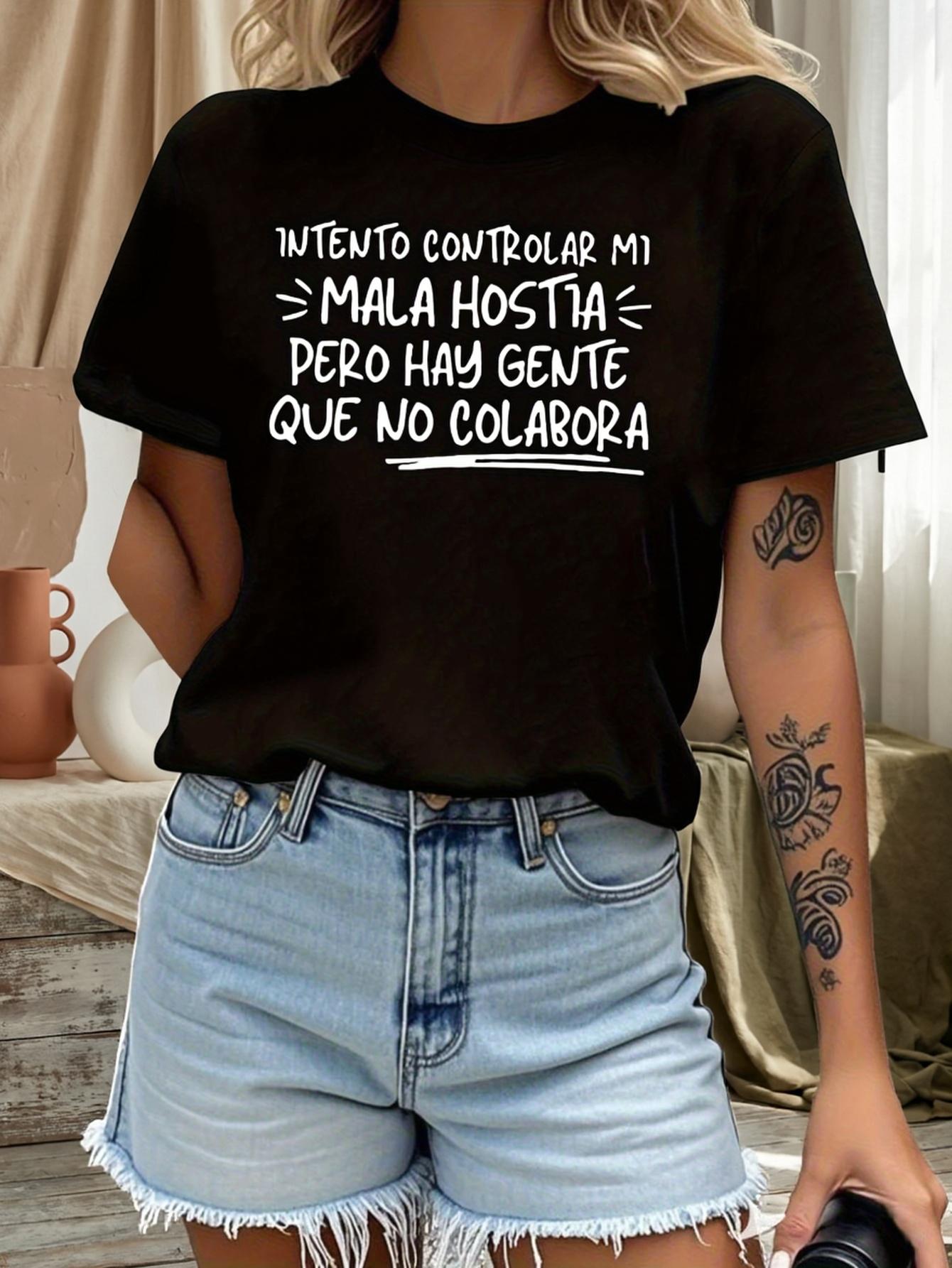 

Spanish Humor Text T - Shirt, Women s Casual Crew - Neck, Daily Outing, Casual Gathering Season 5XL різнокольоровий