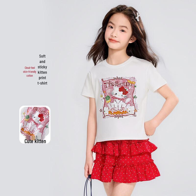 Girls Sweet Cartoon Print Short Sleeve T-Shirt 130