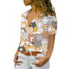 Summer Women's Casual Short-sleeved Lapel Shirt with Many Cat Prints Tops Personality Fashion Clothing
