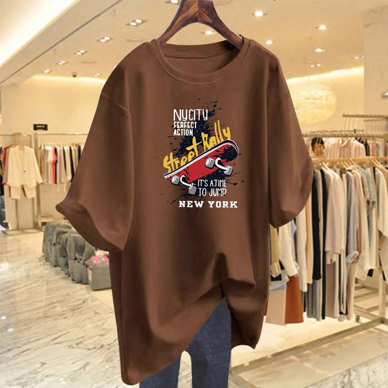 

New printed cotton short-sleeved loose white large-size top casual t-shirt women s summer XXXL