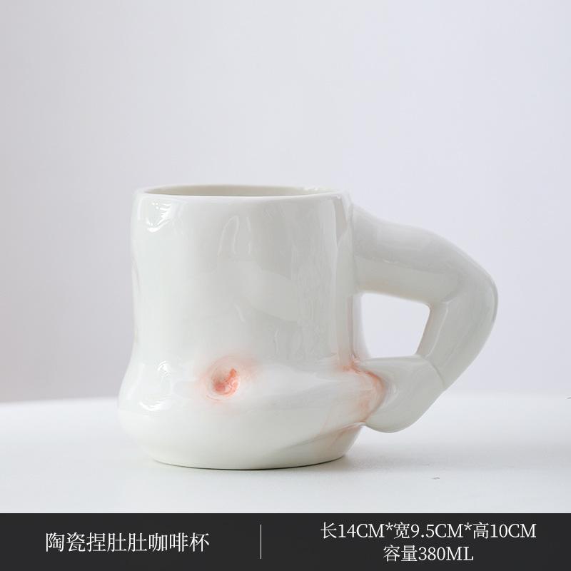 

380ML an White Ceramic Coffee Cup Muscle Male Pinch Belly Mug Creative Human Milk Mug Afternoon Camellia Flower Tea Cup 380ml