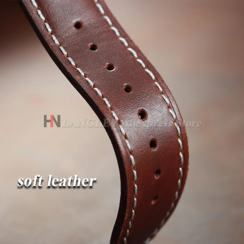Oil Wax Calfskin Leather Watchband Soft Material Watch Band Retro Wrist Strap 18mm 20mm 22mm With Silver Stainless Steel Buckle