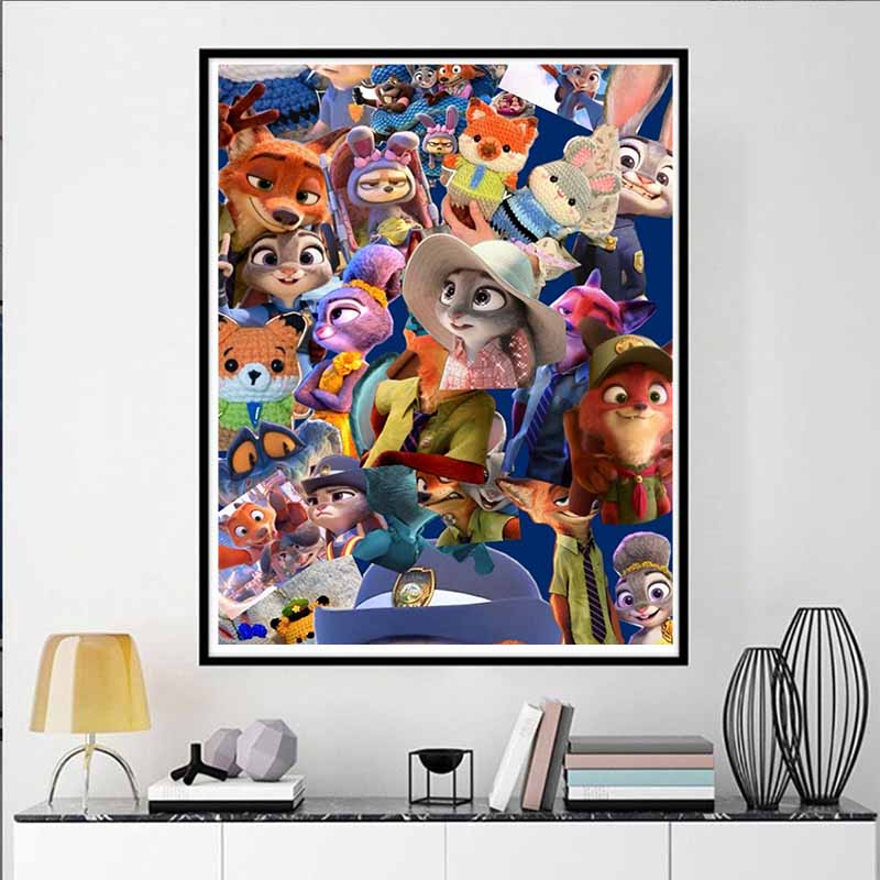 Disney 5D DIY Diamond Painting Zootopia Illustration Embroidery Mosaic Cross Stitch Home Decor Gifts  Crafts