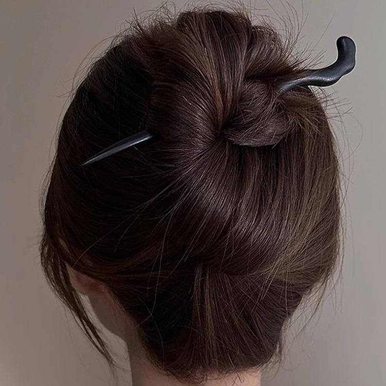 High-End Natural Ebony Wood Hairpin - Extended Chinese Ancient Style Black Hair Bun Accessory