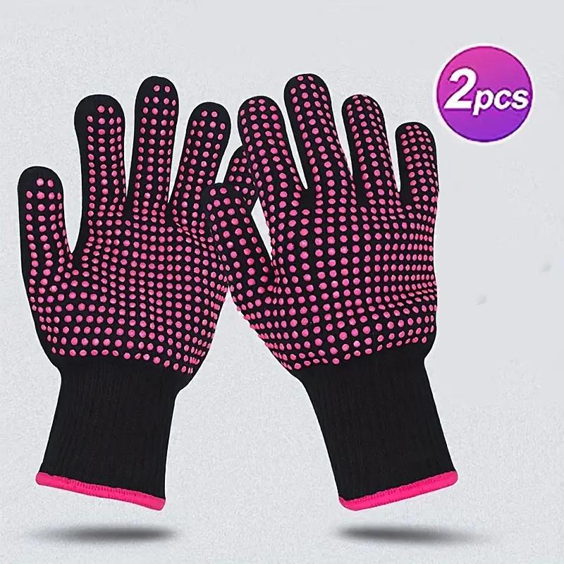 BEPAN 2pcs Professional Heat Resistant Gloves Set for Hair Styling Double-Sided Beaded Non-Slip Hair Styling Gloves with Silicone Bump